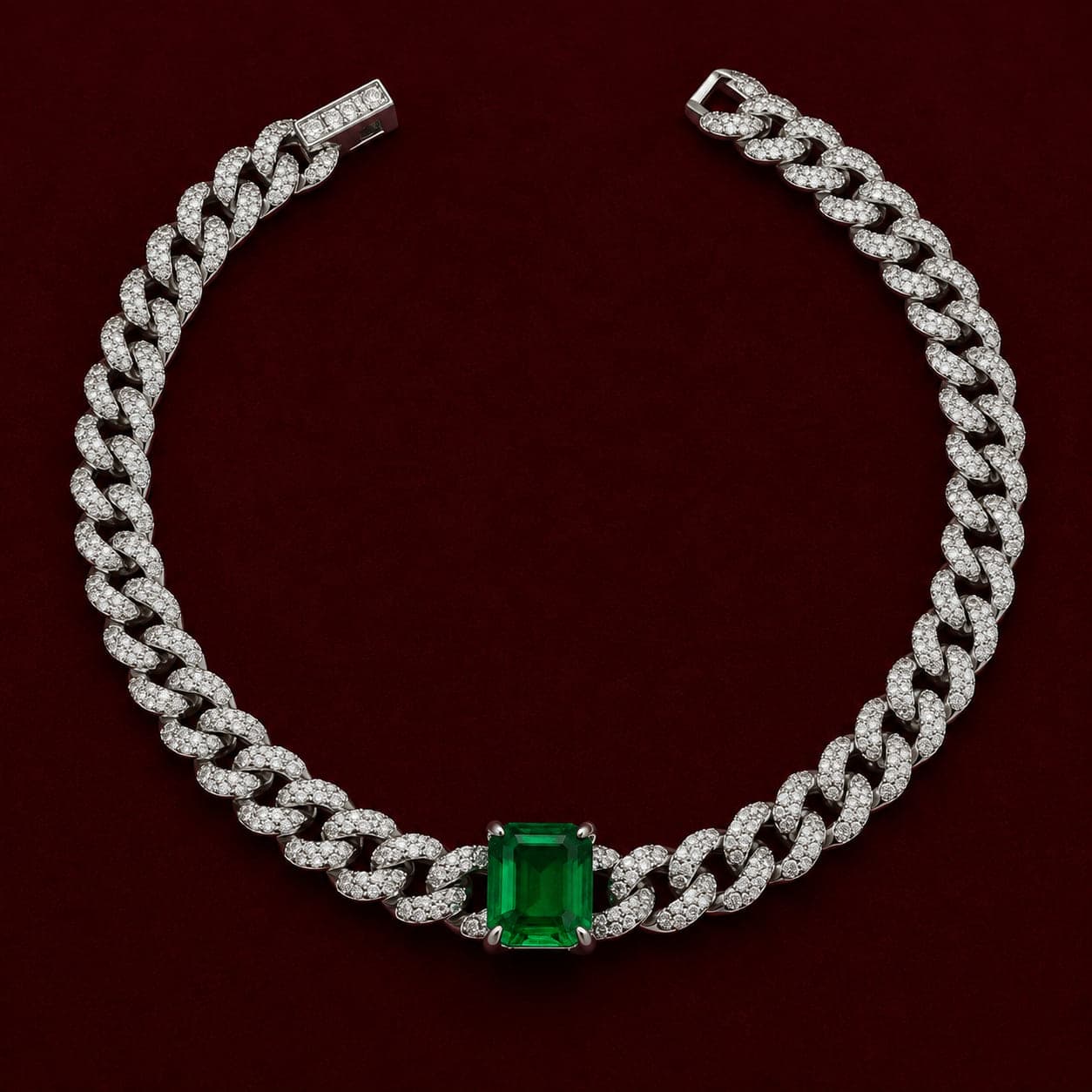 Pulseira Corrente Cravejada com Pedra Verde 19cm