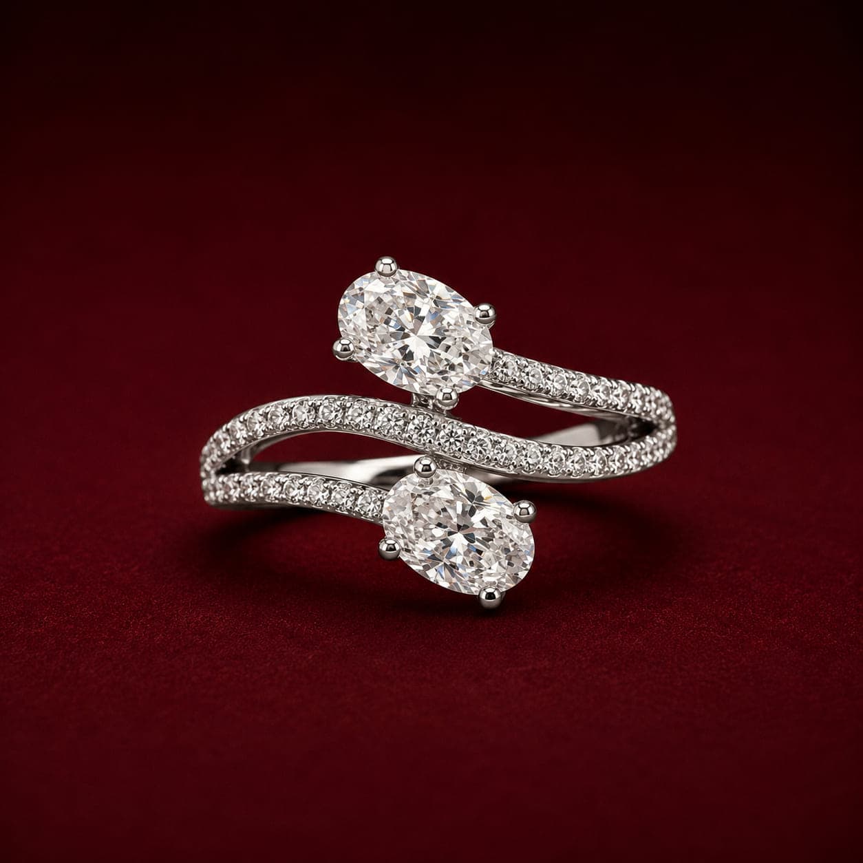 Anel 2 Pedras Oval Moissanita 7x5mm 1,0ct