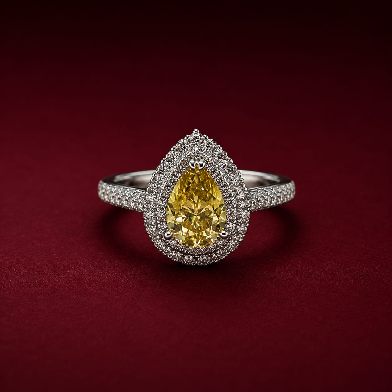 Anel Gota Moissanita Amarela 6x8mm 1,25ct