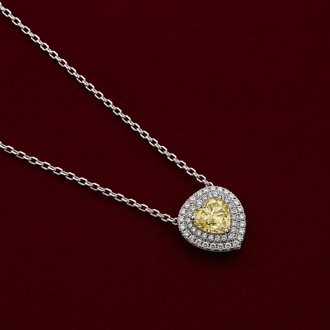 Gargantilha Coração Moissanita Amarela 7x7mm 1,2ct 40+5cm